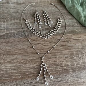 Silver set of 3 CZ necklace, bracelet, earrings.